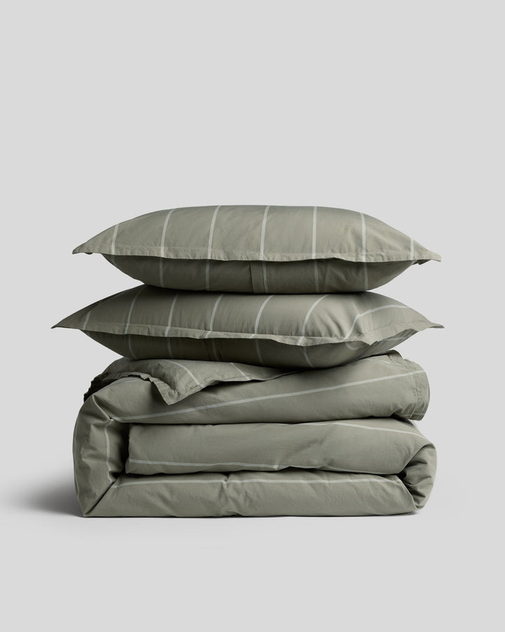 Percale Duvet Cover Set - Moss Stripe F/Q
