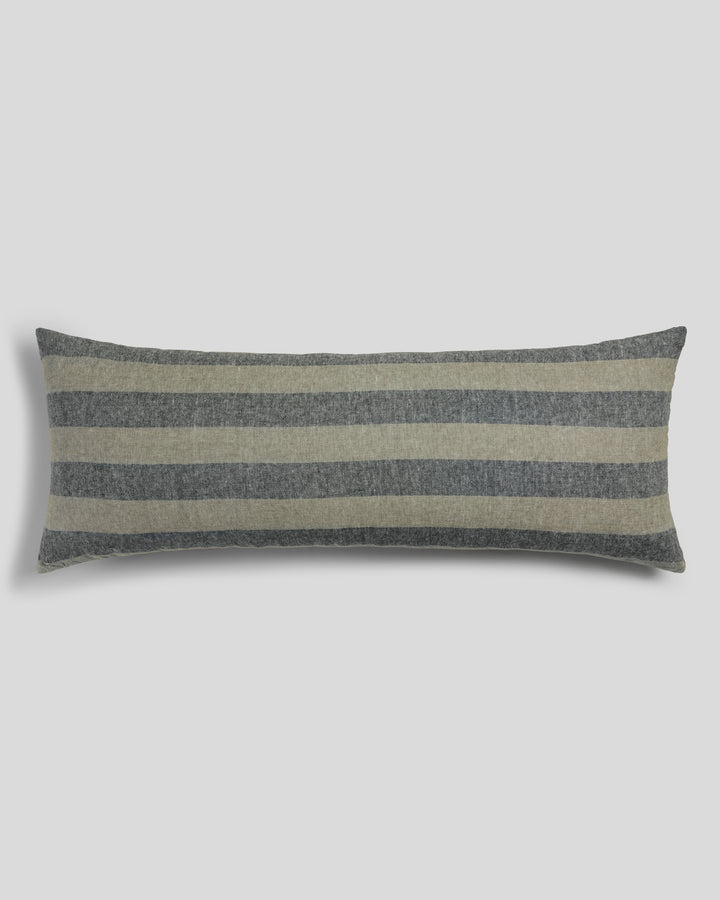 Vintage Linen Body Pillow Cover (Ink and Thyme Stripe)