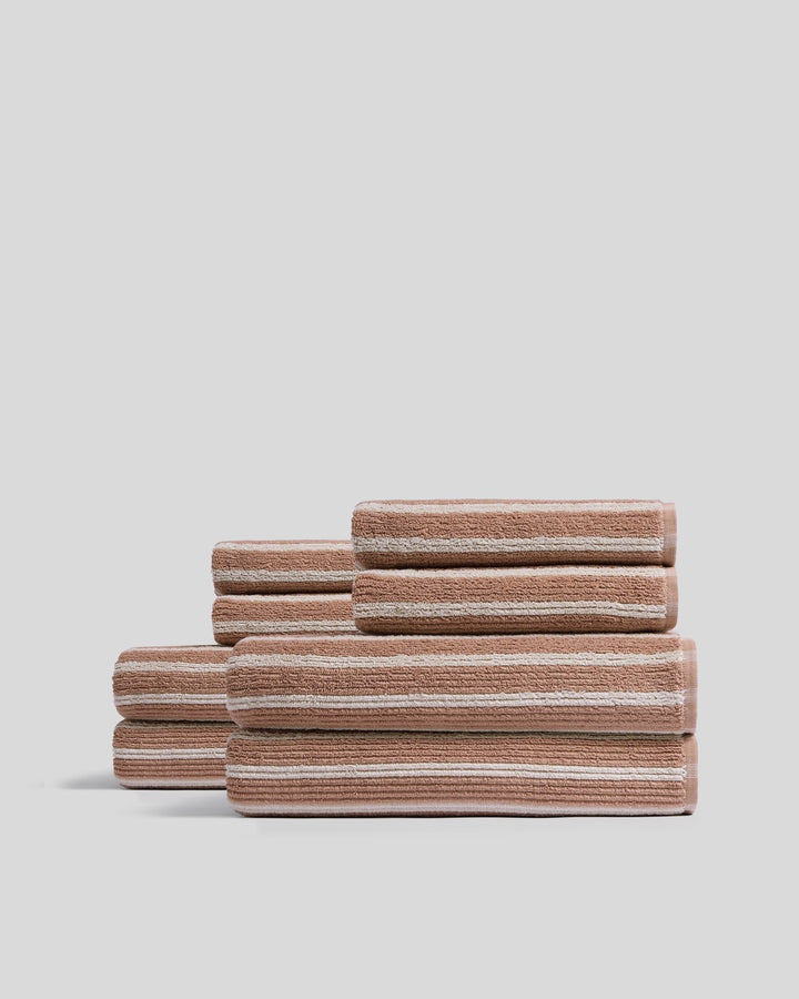 4+4 Organic Resort Stripe Bath Bundle -  Adobe with Butter