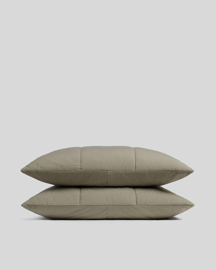Brushed Cotton Quilted Sham Set (Moss)