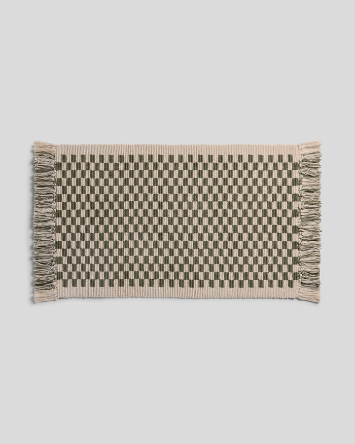 Organic Checkered Bath Rug (Natural and Thyme)