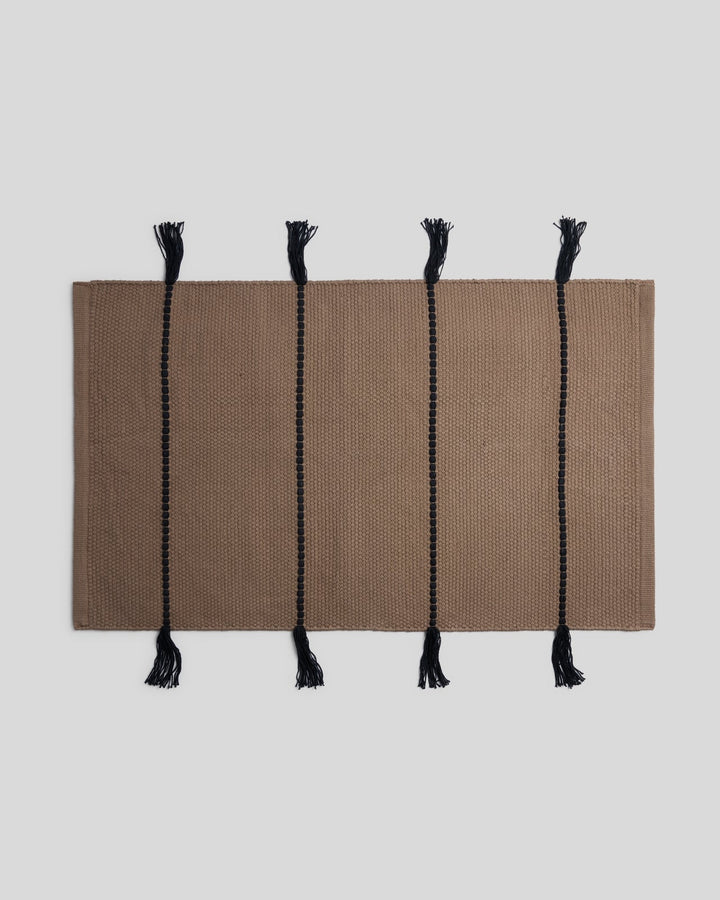 Organic Tassel Bath Rug (Warm Grey and Soft Black)