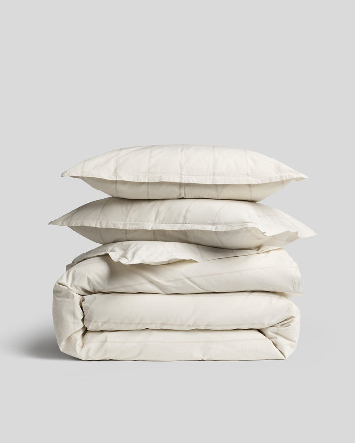 Percale Duvet Cover Set - Bone Stripe F/Q