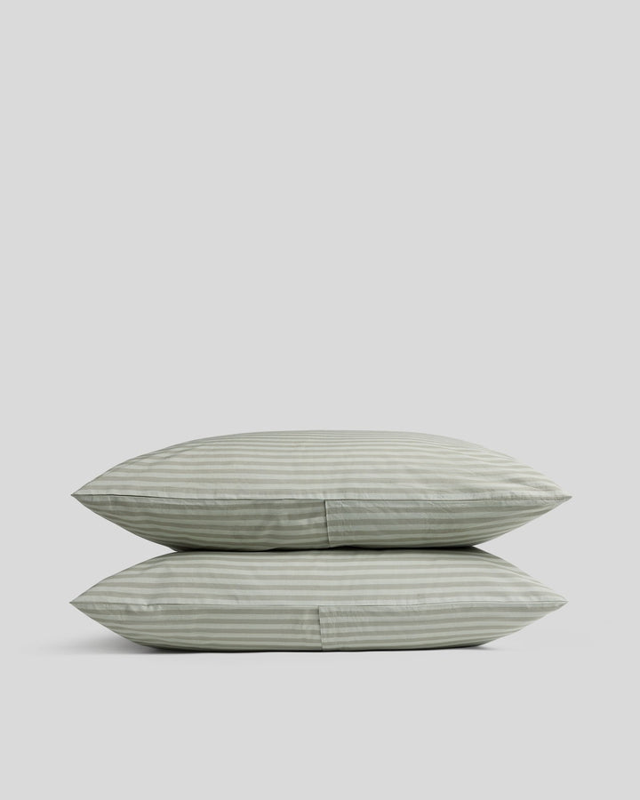 Percale Pillowcase Set (Moss Stripe)