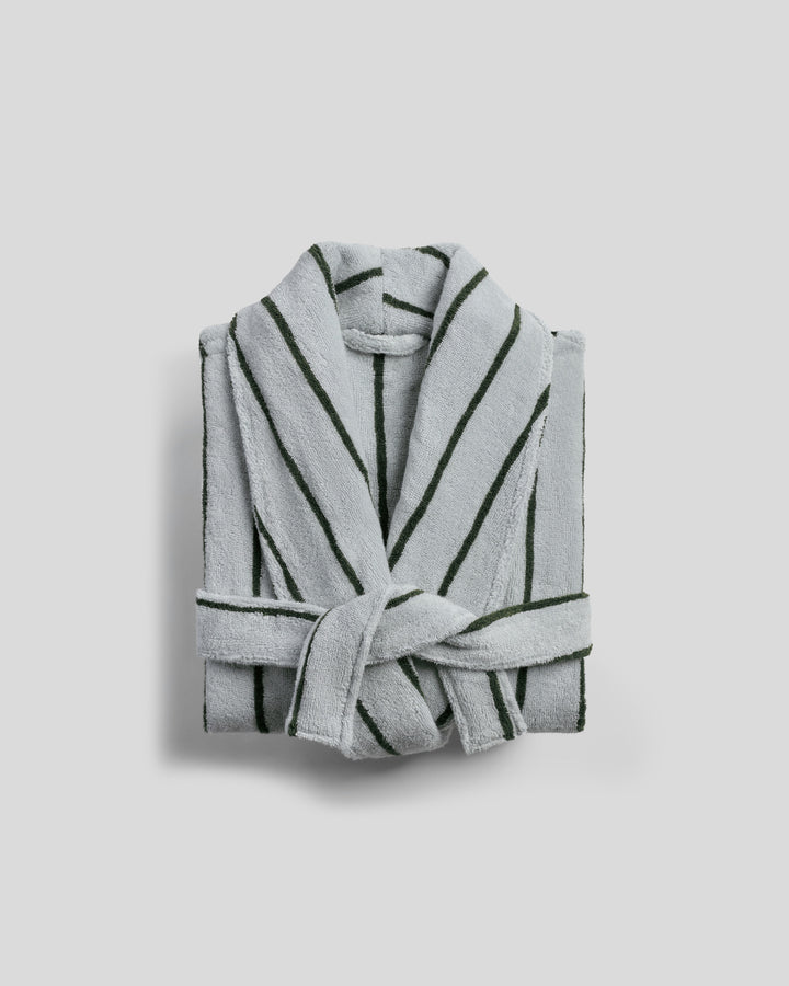 Turkish Cotton Stripe Robe (Sky with Evergreen)